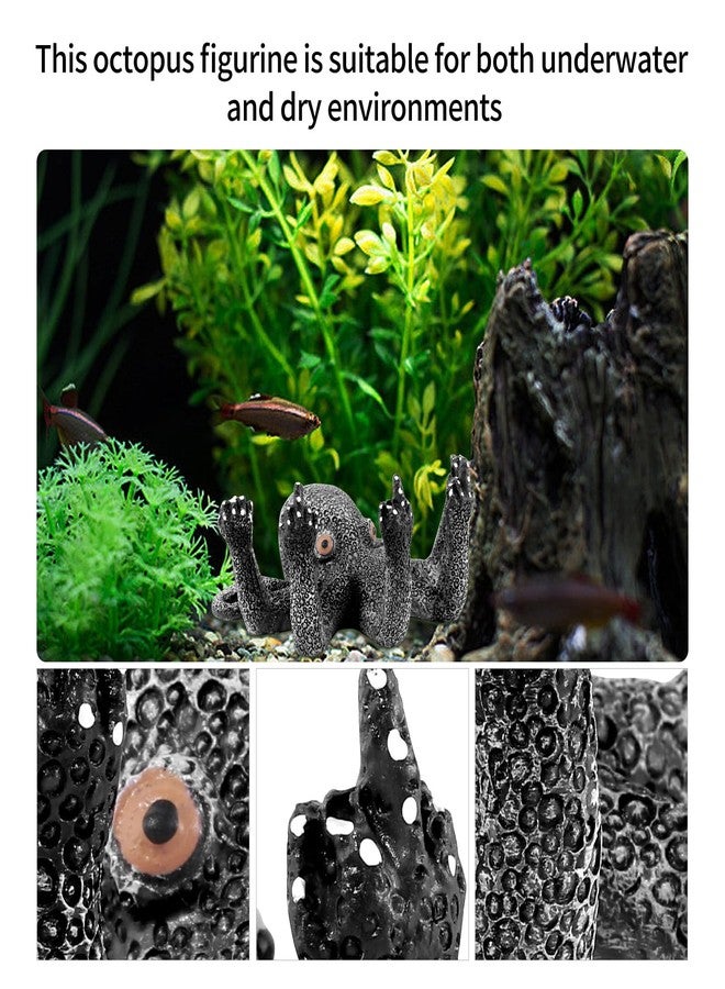 qumHmup Octopus Aquarium Ornaments Decoration, Black Resin Artificial Sea Life,Suitable for Various Fish Tanks - Image 3